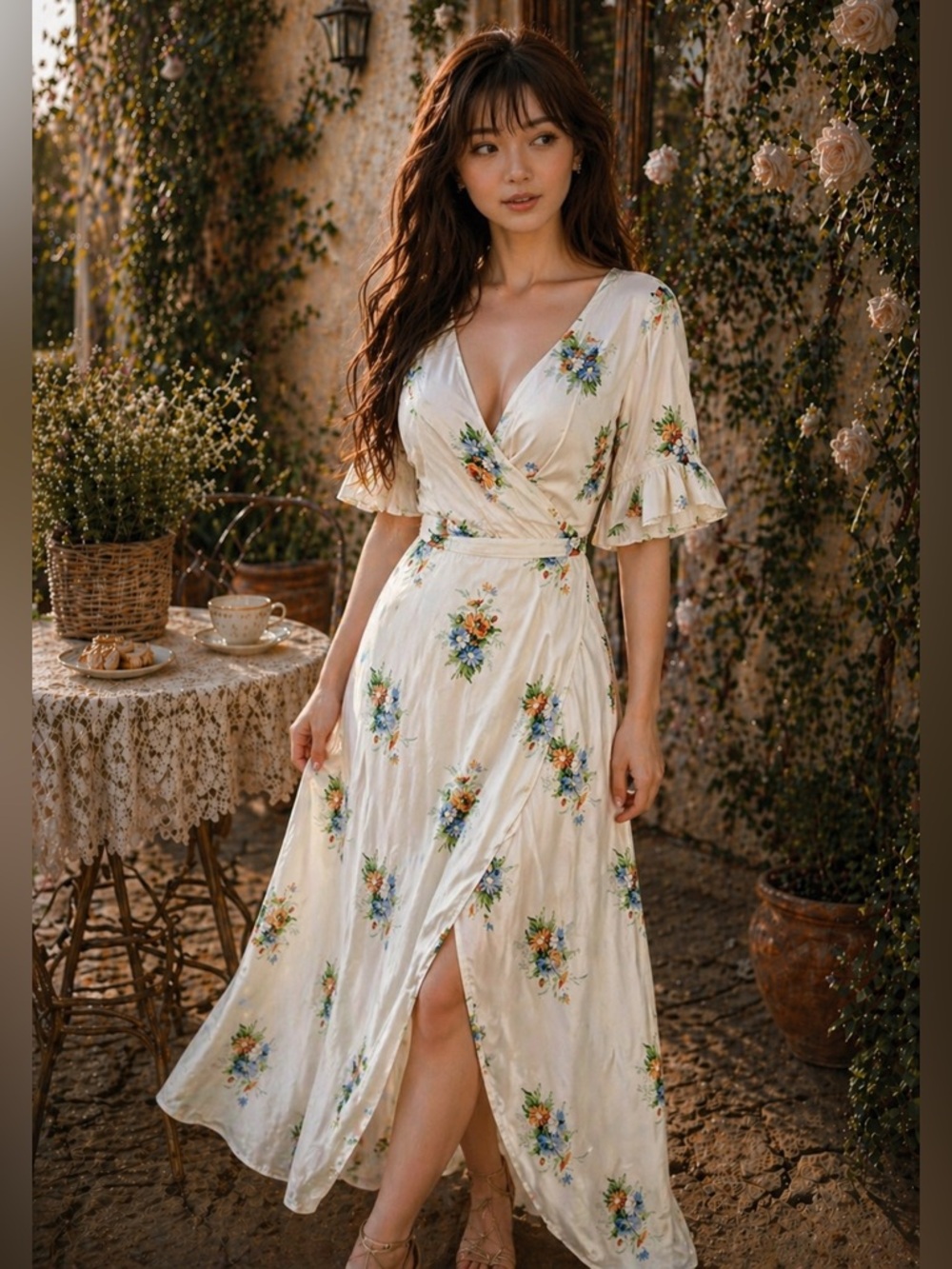 Madewell Countryside Breeze blooming floral puff slv wrap maxi dress